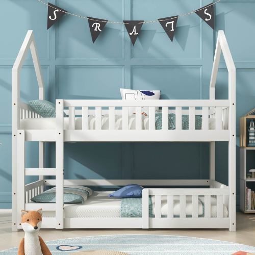 Bunk Bed, Twin Sleeper Bed With Ladder, Solid Wood Frame 3FT Single Bed